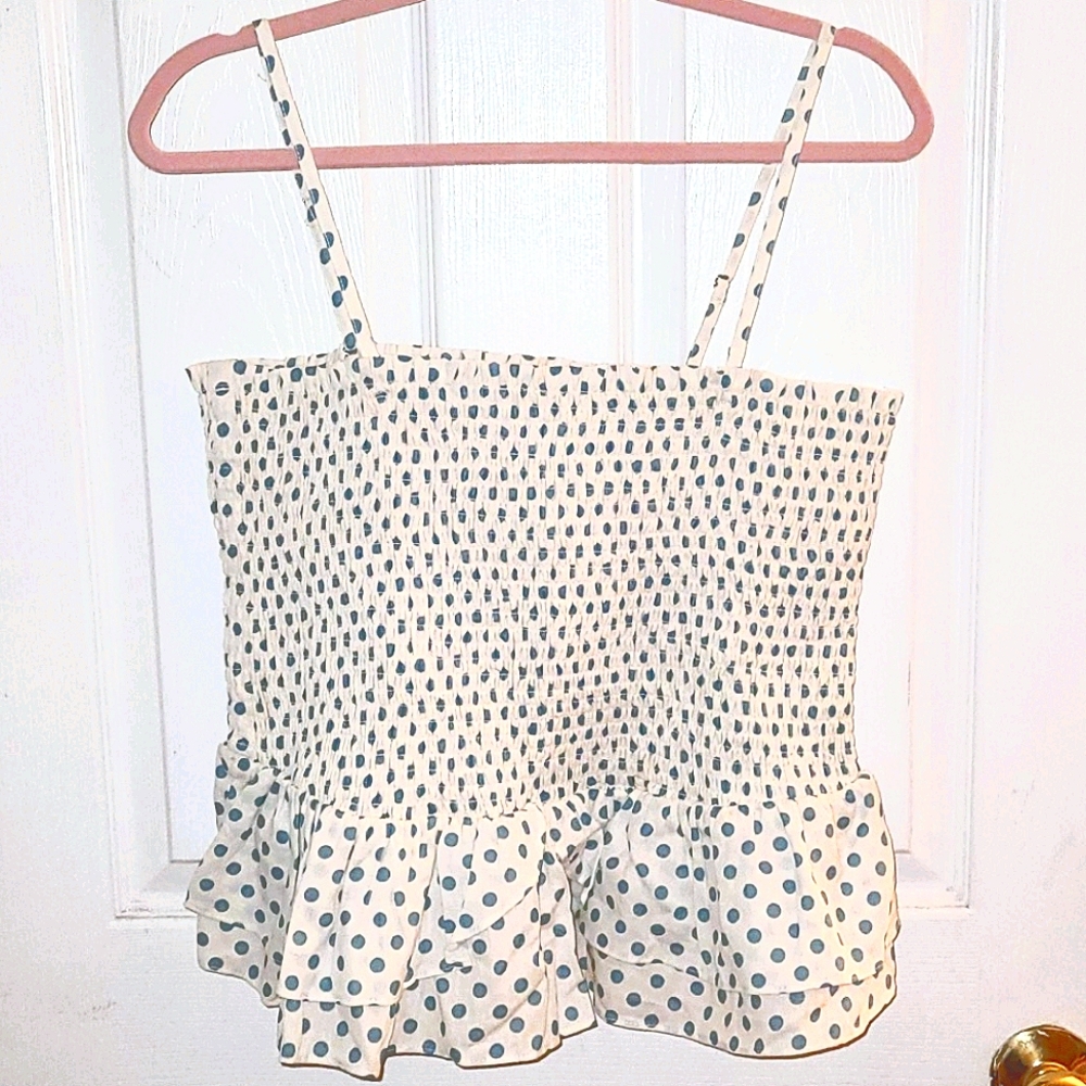 Smocked Polka Dot Peplum Tank Top